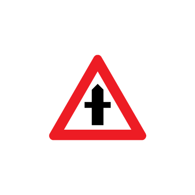 Farligt vejkryds, hvor den krydsende trafik har ubetinget vigepligt A 11 advarselstavle i 2 mm aluminium reflekstype 3