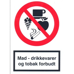 [17-F122PA4] Mad - drikkevarer og tobak forbudt, forbudsskilt, plast
