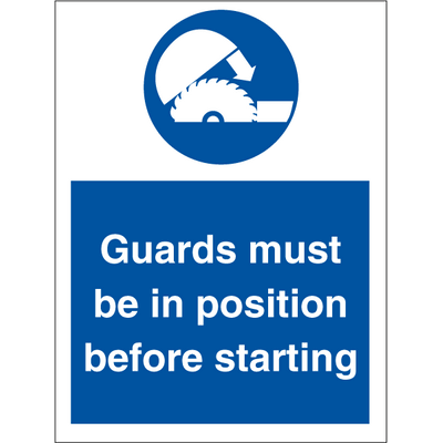 Guards must be in position before starting, 200 x150 mm