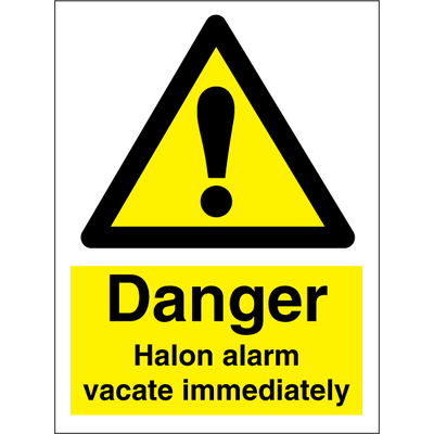 Halon alarm vacate immediately, 200 x 150 mm