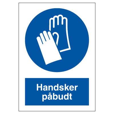 [17-J-P215VA8] Handsker påbudt 7x4 cm selvklæbende skilt
