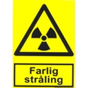 Farlig stråling, advarselsskilt, selvklæbende folie 297 x 210 mm