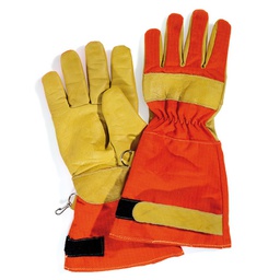 Isolerende Brandmandshandske til beskyttelse mod varme og flammer, En 407 level 2 kontaktvarme. gult læder orange overhånd