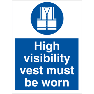 High visibility vest must be worn, 200 x 150 mm