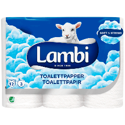 [25-M-LAMBI-12] Lambi Soft &amp; Strong toiletpapir, 3-lags, 12 ruller Astma Allergi Mærket