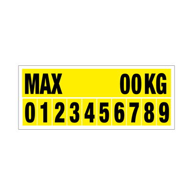 [17-J-132708] MAX kg og tal etikette sæt - pk. á 10 stk. - 90 x 220 mm - Selvklæbende vinyl 132708