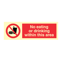 No eating or drinking within this area 100 x 300 mm