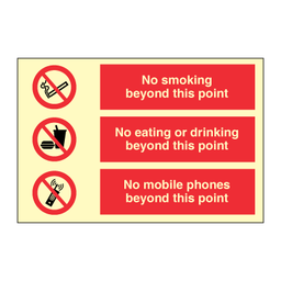 No smoking - No eating - No mobile phones 200 x 300 mm