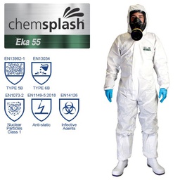 CHEMSPLASH EKA 55 COVERALL  Hvid beskyttelsesdragt, Microporous Eco, 2511 -  TYPE 5B/6B, antistatisk, latex og silikone fri
