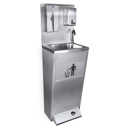 [18-M-HWP439] Rustfrit stål håndvask med fodkontrol, affaldsposer, papir dispenser og sæbe dispenser, Vaskestation / vaskestand