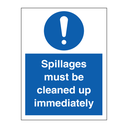 Spillages must be cleaned up immediately 200 x 150 mm