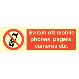 Switch off mobile phones, pagers, 100 x 300 mm